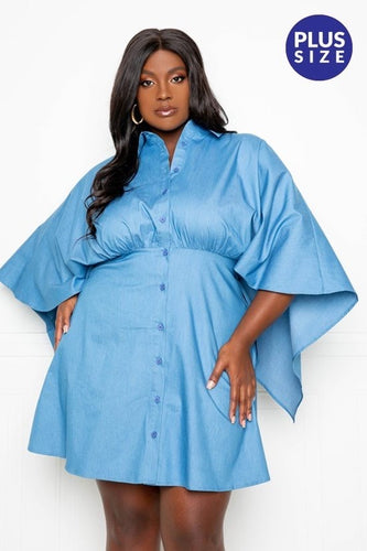 Cape Denim Shirt Dress - Plus