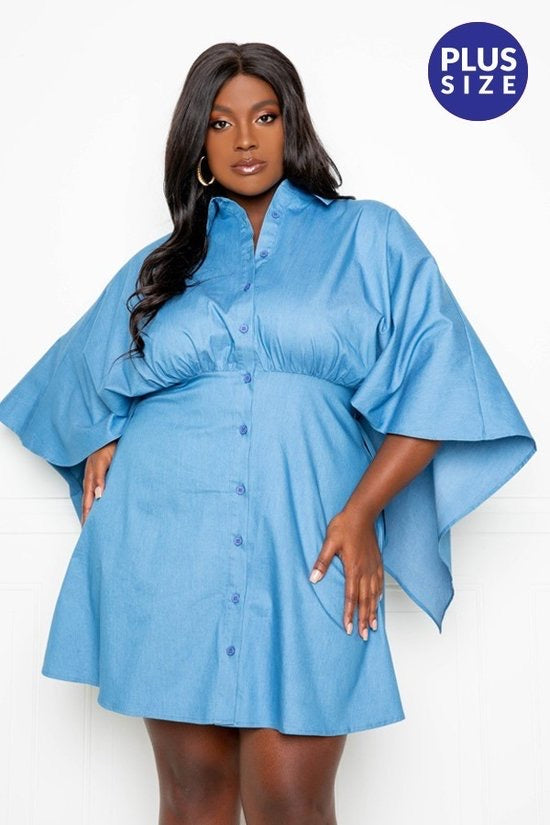 Cape Denim Shirt Dress - Plus