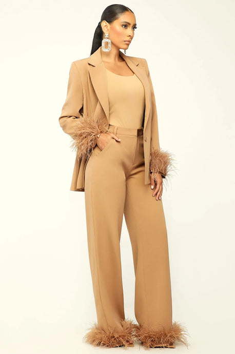 Ostrich Trim Pants Set